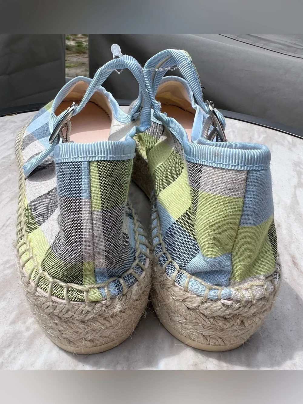 NEW Anthropologie Maeve Mary Jane Espadrille Flats in Blue/Lime Gingham Size 36